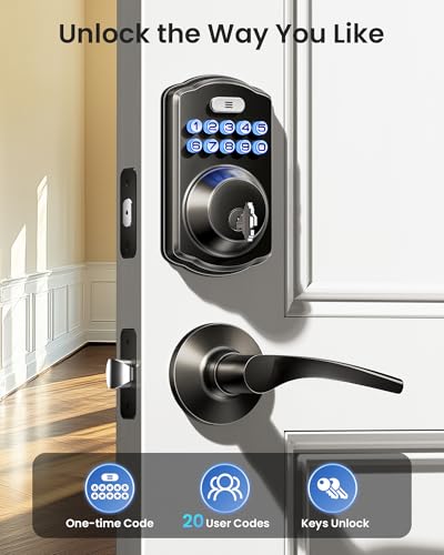 Veise KS01B Matte Black Keypad Door Lock with 2 Lever Handles Set