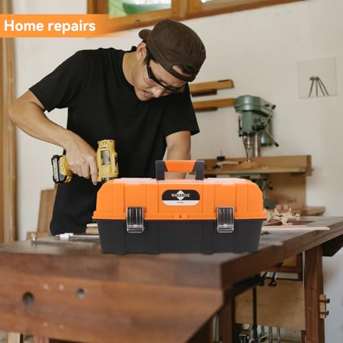 16.5-Inch Tool Box Organizer 3-Layer Multiplication Plastic Storage Toolbox with Portable Handle Perfect for Home Office Car Trunk Fishing