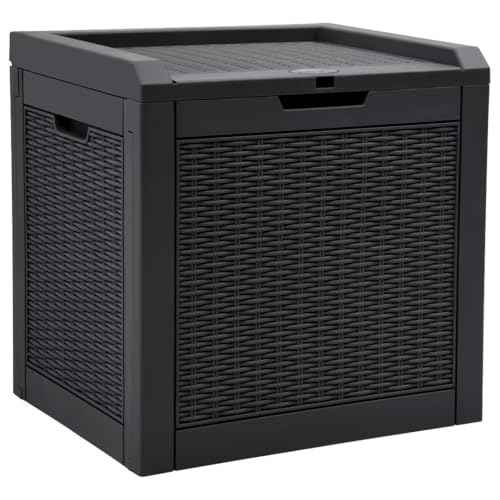 YITAHOME 32 Gallon Rattan Deck Box, Indoor Outdoor Storage Box for Patio Furniture, Pool Accessories, Cushions, Garden Tools, Sports Equipment, Waterproof Resin with Lockable Lid & Side Handles, Black