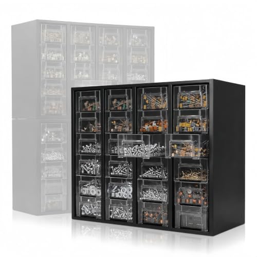 Nut and Bolt Organizer with 24 Clear Drawers & 48 Adjustable Dividers, Black (Generic Brand)