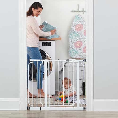 Regalo Safety Baby Gate 29-38.5W x 30H in White, Easy Setup for Doorways & Stairs