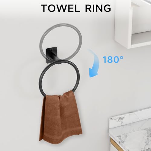 Black 24 Inch 4-Piece Bathroom Accessories Set - Towel Bar, Ring, Holder & Hook