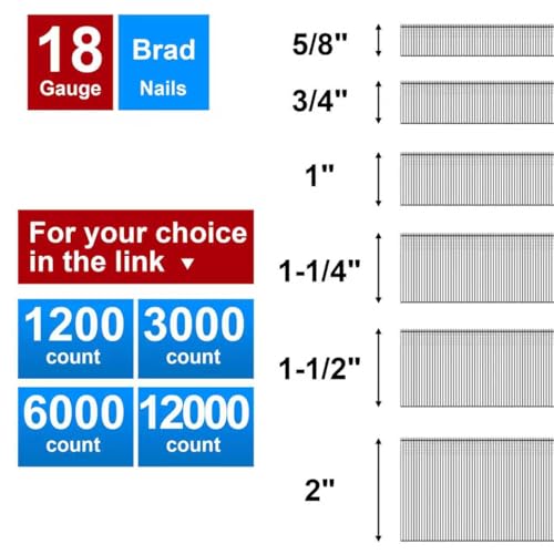 SimCos 18 Gauge Brad Nails Assorted Sizes 1200-Pack for Nail Guns - Galvanized Finish - 5/8" to 2"