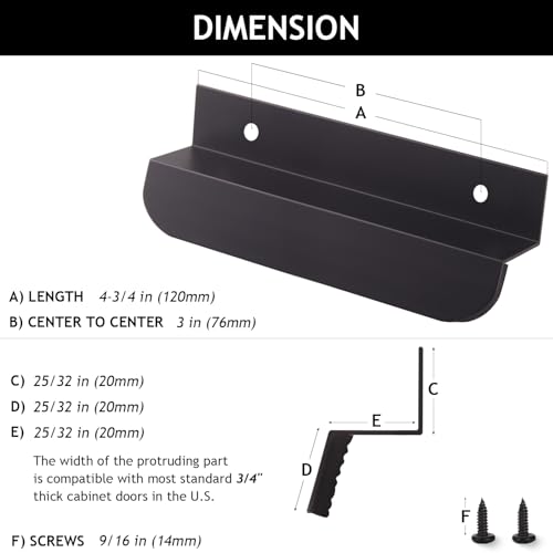 RVPEKUPE Matte Black Under Cabinet Foot Pull 4-3/4" Aluminum Toe Handle - Pack of 1