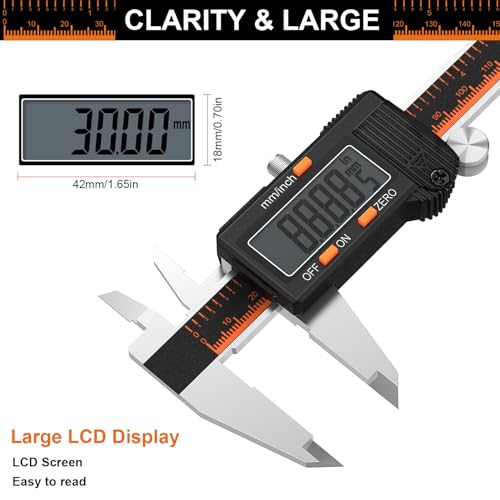 HARDELL 6 Inch Digital Caliper with Large LCD – Stainless Steel Measuring Tool
