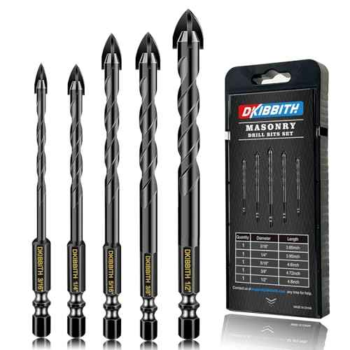 5 Pcs Masonry Concrete Drill Bit Set for Tile Brick Glass Plastic Wood, Tungsten Carbide Tip, Hex Shank, Work with Ceramic Porcelain Tile Wall Mirror Paver 3/16" 1/4" 5/16" 3/8" 1/2" Drill Bit Set