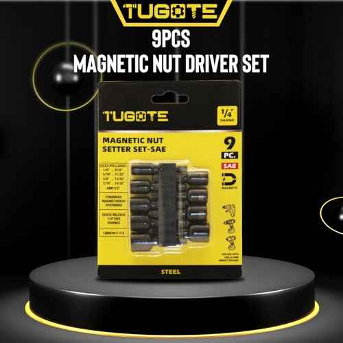 9-PCS Magnetic Nut Driver Set - Impact Nut Driver Bit Set for Impact Drill, SAE, Drill Socket Set, 1/4 Inch Hex Shank, Cr-V Steel