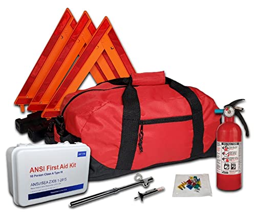 DOT OSHA Compliant Fire Extinguisher Kit with 2lb 5BC Extinguisher and Tire Gauges
