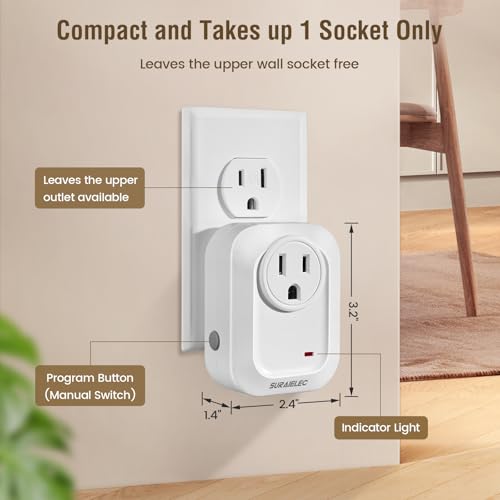 SURAIELEC Wireless Wall Switch & Outlet Kit - 1 Wall Switch + 1 Outlet, 100 ft RF Range, No Wiring Needed