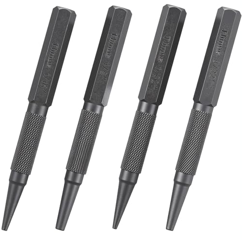 4PCS Nail Punch and Center Punch Set Nail Driver Tool Hardened Cr-V Steel Knurled Grip Punches Set 1/32", 1/16", 3/32" Nails Setter & 1/8" Center Punches Tool for Metal, Wood, Plastic