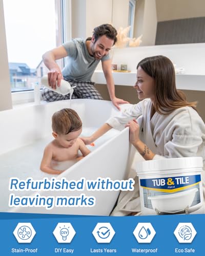 Xmntdo 17.6oz Tub and Tile Refinishing Kit - White Bathtub & Sink Paint with Tools & Hardener, Low Odor, Easy to Use, 25-30 sq.ft