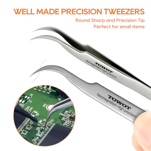 TOWOT 140mm Precision Stainless Steel Pointed Tweezers for Electronics Jewelry Craft