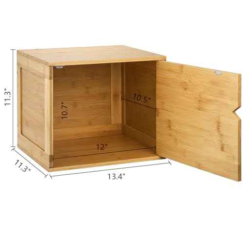 Fasmov Cube Storage Organizer, Bamboo Cube Bookshelf, Stackable Connect Storage Cube Cubby Organizer with Door, Stackable Cubes Bin for Bedroom, Home and Office