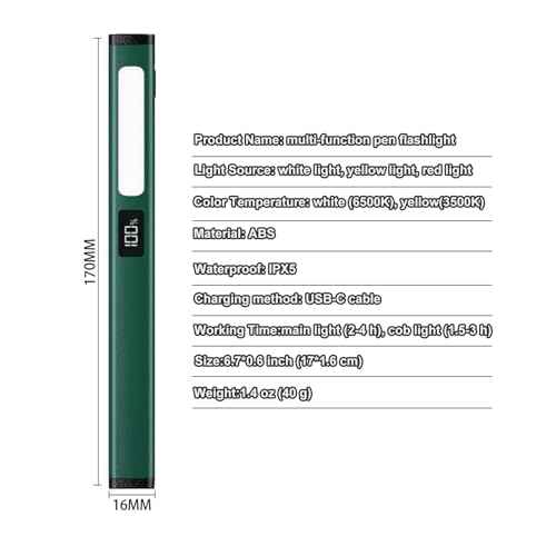 Small Rechargeable Pen Flashlights with COB Work Light, Portable LED Pocket Flashlight Bright Flashlights for Home, Car, Emergencies, with USB-C Charge, 6 Light Modes, LCD Display (Grey)