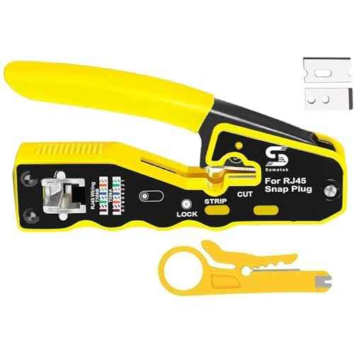 RJ45 Crimp Tool Pass Through Crimper, All in One Crimping Tool Ethernet Cable Crimper Stripper for Cat6a Cat6 Cat5 Cat5e, Cuts, Strips, Crimps Pass Through Connectors
