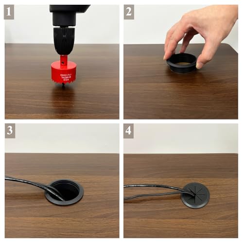 ZLTASYRY 50mm/2 Inch Black Desk Grommet Pack of 4 with Hole Saw & Cable Ties