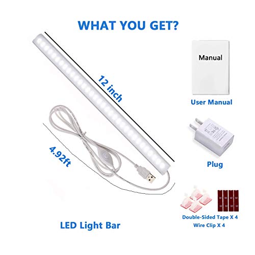 JUSJUBR 12-Inch Cold White Plug-in LED Under Cabinet Light with Memory, Dimmable Slim Workbench