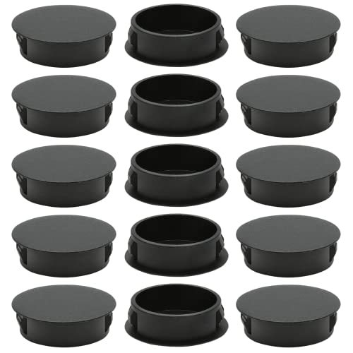1-1/4 Inch Black Hole Plugs Set of 15 - Locking Plastic Pipe Caps for Furniture & Equipment