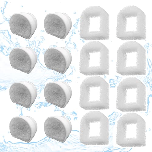 16 Pack Pet Fountain Replacement Filters with Carbon & Foam Pre-Filters