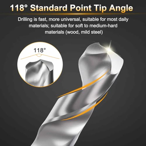 HARFINGTON 17mm Drill Bit 1/2" Reduced Shank Round 4241 High Speed Steel Uncoated (Bright) 118¡Æ Standard Point for Plastic Wood Copper Aluminum Iron Medium Soft Metal