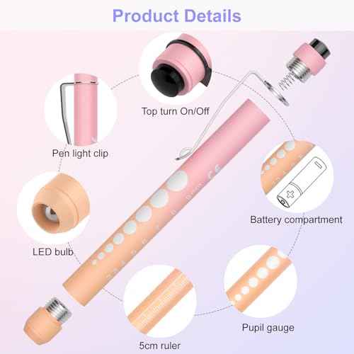 RISEMART 2 Pack Pen Lights for Nurses, Reusable Medical Light with Pupil Gauge and Ruler, White Light LED Penlight for Student Doctors