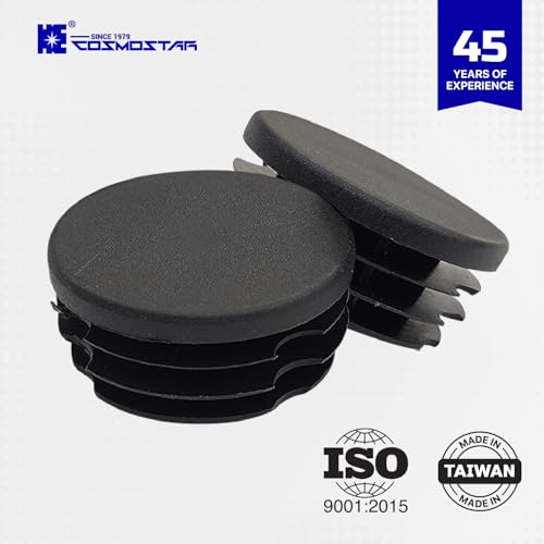 HE COSMOSTAR 1.5-Inch Round Plastic End Caps for 1.35-1.42 Inch Tubes, Black, 10 Pack