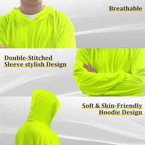 Hi Vis Safety Hoodie, High Visibility Shirts for Men, Long Sleeve, Construction Work Shirts with Sun Protective Hood