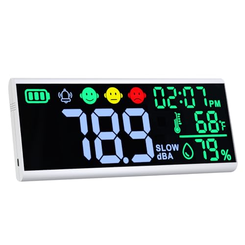 DANOPLUS 13-Inch Decibel Meter with Time Temp Humidity Wall/Desktop Display
