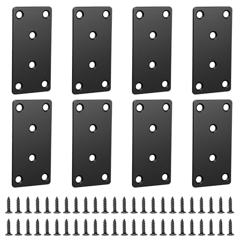 8-Pack Metal Flat Brackets for Wood Furniture Repair - 40x80mm with Screws