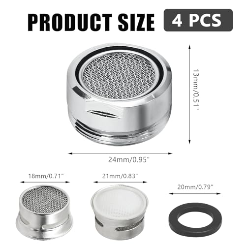 Litoexpe 4-Pack 15/16 Inch Male Faucet Aerator, Brass Chrome Plated, Water Saving