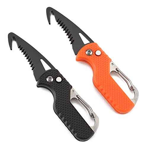 2 PACK Mini Folding Keychain Knife, Box/Seatbelt Cutter, Portable Rescue Knife, Orange and Black, 4.3 inch