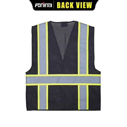 FONIRRA Safety Vest for Men High Visibility Reflective Construction Work Vest ANSI Class 2 with Pockets and Zipper(Black,XL)