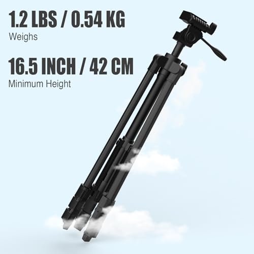55" Aluminum Laser Level Tripod with Bubble Level - Matte Black, 1/4" QR Plate, Lightweight 1.2 lb