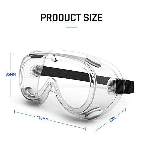 Safety Goggles Medical Goggles Fit Over Eyeglasses Anti-Fog Safety Glasses Clear Lab Goggles chemistry Protective Eyewear ANSI Z87.1