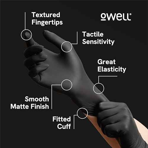 OWELL¢ç Black Nitrile Gloves - 4 Mil Food Safe Disposable Gloves - Latex-Free, Powder-Free, Medical Exam & Chemical Resistant