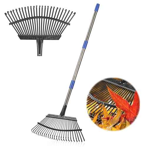 Garden Rake for Leaves, Leaf Rakes Heavy Duty for Yard,Lawn,Shrub,Grass,Mulch, 18" Metal Head,6ft Adjustable Long Handle,Adults Kids Rake for Gardening