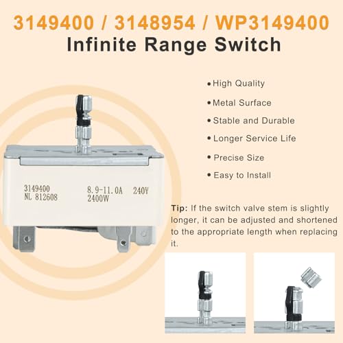 WP3149400 3149400 3148954 3148953 Range Surface Burner Infinite Switch