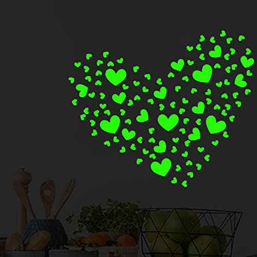 114 Pieces Heart-Shaped Glow in The Dark Stickers Holographic Stickers for Teens Wall Decals Perfect for Bedroom Decor or Party Birthday Gift