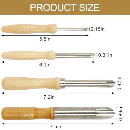 4Pcs Stainless Steel Wood Circular Clay Hole Cutters,Straw Hole Puncher for Plastic Lids,Lid Hole Puncher for Straw, Pottery Tools with Wooden Handle, Multi-Purpose Clay Tools