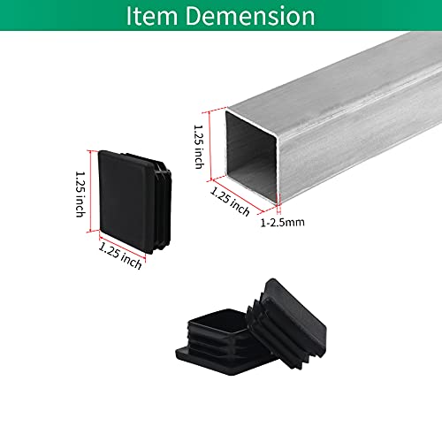 WZB 1.25 Inch Square Plastic End Caps for Tubing - 12 Pack