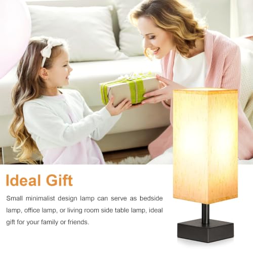 Aooshine Small Bedside Table Lamp with Cream Fabric Shade - Black Base, 12.8in, Modern Nightstand Lighting