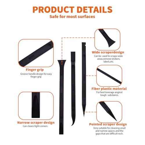 18 PCS Carbon Fiber Plastic Scrapers Tool, Non-Scratch Scraper Tool for Tight Spaces, Multi-Purpose Label Scraper Pen-Shaped, for Car Cleaning Supplies, Kitchen, Crevices, Stains (Black)