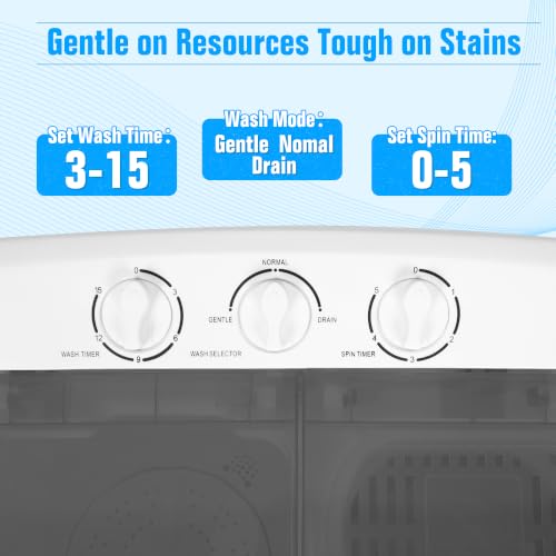 Superday 25LBS Portable Twin Tub Washing Machine & Spin Dryer Grey - Compact Laundry for Camping, Apartments, Dorms