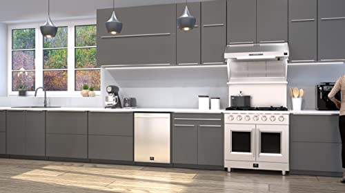 FORNO Vittorio Full Gas 36" Inch. French Door Freestanding Range 6 Sealed Burners Cooktop - 5.36 Cu. Ft. Gas Convection Oven Capacity - Stainless Steel Stove Range Heavy Duty Cast Iron Grates
