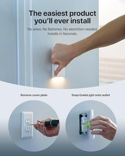 SnapPower GuideLight Duplex Outlet Cover with LED Night Light - White - Auto On/Off Sensor