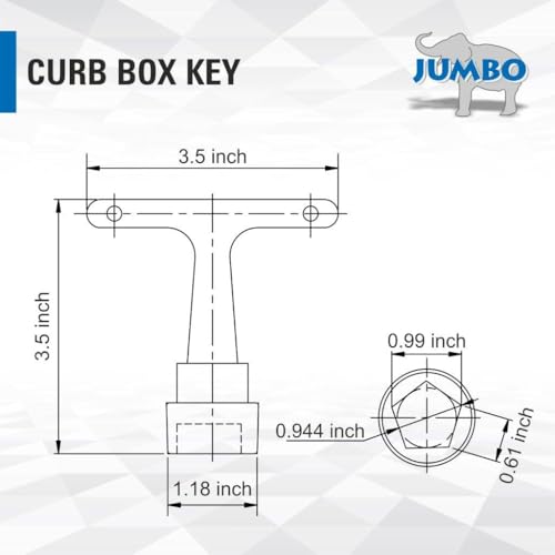 JUMBO Curb Box Key Wrench, Water Valve Shut Off Tool, T-Handle Pentagon Socket with Anti-Loss Keychain