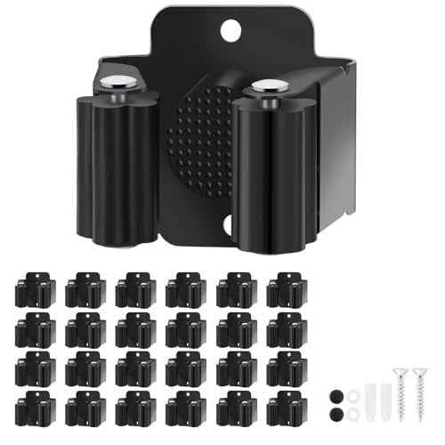 Broom Holder Wall Mount, 24PCS Broom Hanger Wall Mount, Stainless Steel Heavy Duty Mop Holder Broom Mop Hanger Wall with Screws, Garden Outdoor Tool Organizer Rack Broom Hanger (Black)