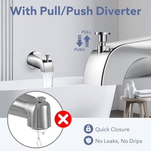 Fosenlion Chrome Universal Bathtub Spout with Diverter - Fits 1/2" Slip-Fit & Threaded Pipes
