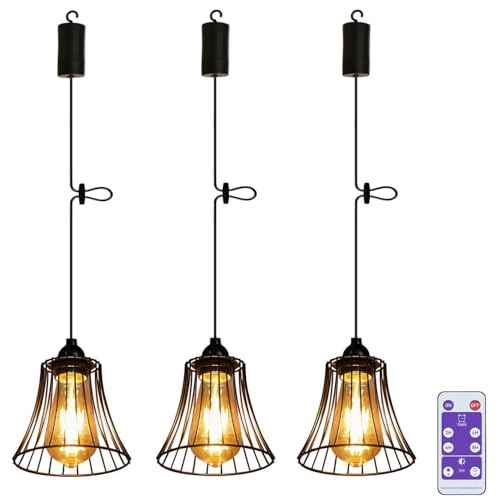 3X Outdoor Chandelier Pendant Light for Gazebo Battery Operated Boho Hanging Lamp with Remote Decorative Lights Indoor Lantern Powered by 4*AA Batteries for Porch Christmas Party Decor
