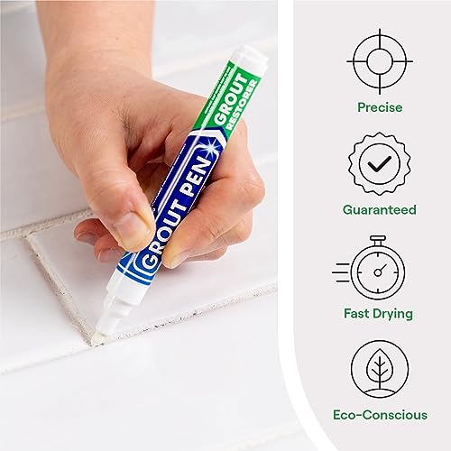 White Grout Pen for Tile Touch-Up - 2 Pack with Extra Tips, 7mL